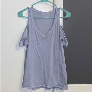 SO- Light Blue Cold Shoulder Short Sleeve Top